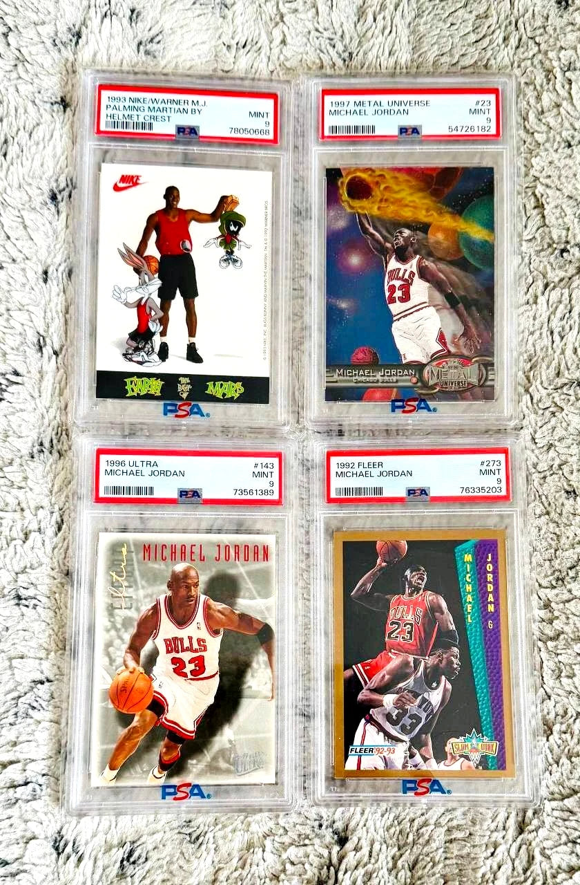 MICHAEL JORDAN SKYBOX METAL UNIVERSE #23 + FLEER + ULTRA + NIKE SPACE JAM PSA 9