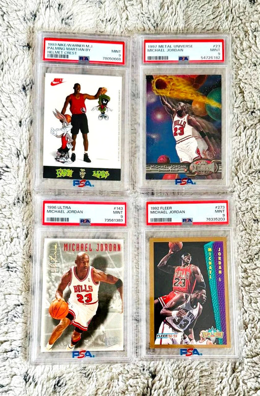 MICHAEL JORDAN SKYBOX METAL UNIVERSE #23 + FLEER + ULTRA + NIKE SPACE JAM PSA 9