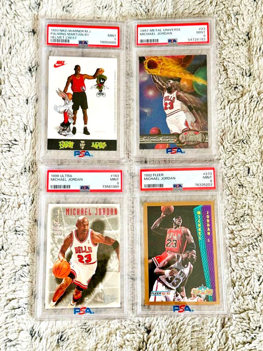 MICHAEL JORDAN SKYBOX METAL UNIVERSE #23 + FLEER + ULTRA + NIKE SPACE JAM PSA 9